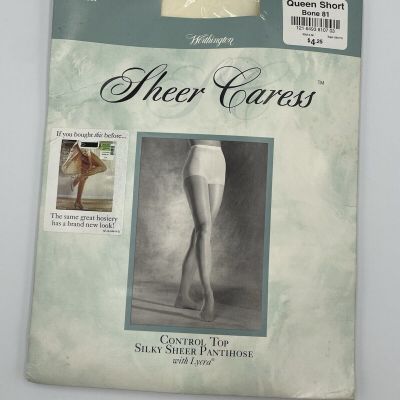Vintage Worthington Sheer Caress Satin Control Top Pantyhose Bone 81 Queen Short